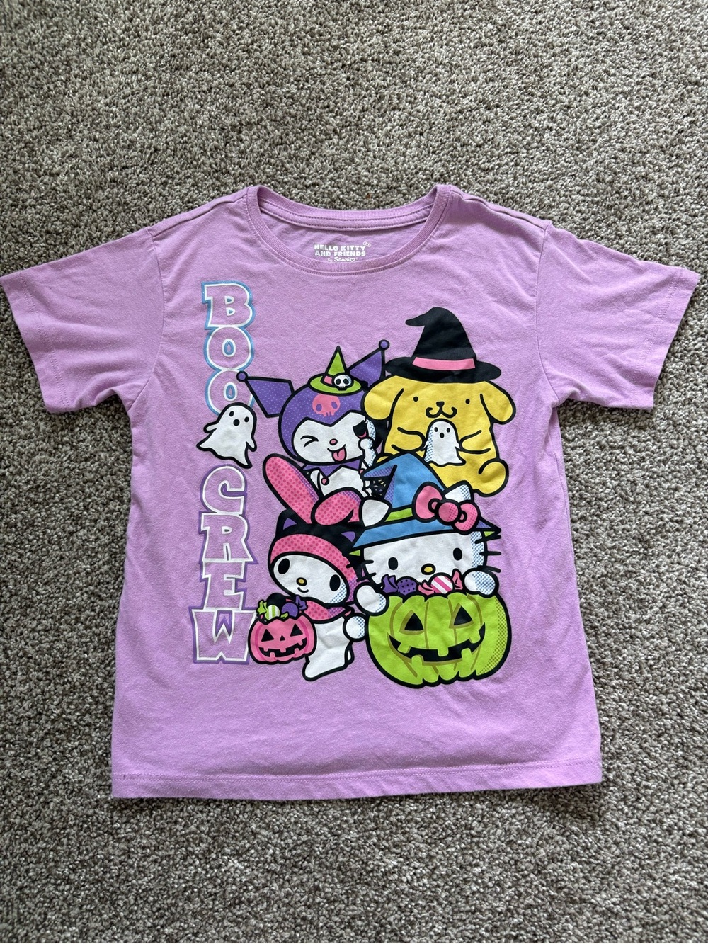 Sanrio Lavender Halloween Tee with Colorful Character Graphic